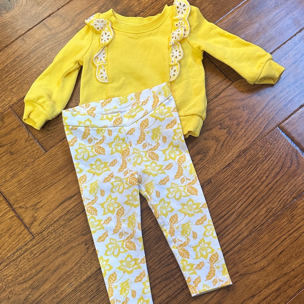 Yellow Ruffle Top and Floral Leggings Set